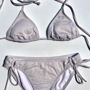 ROXY SWIM GREY SHIMMER SPARKLE TRIANGLE TOP BOTTOM